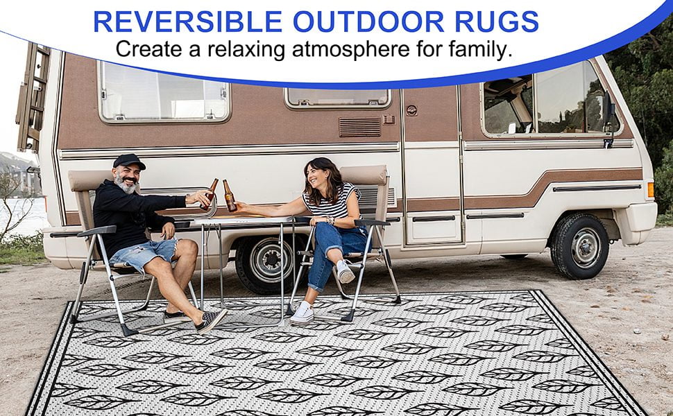 HEBE Outdoor Rug 4'x6'Waterproof Patio Mat Clearance Reversible Door Mats  Plastic Straw Camp RV Tent Carpet Floral Area Rug for