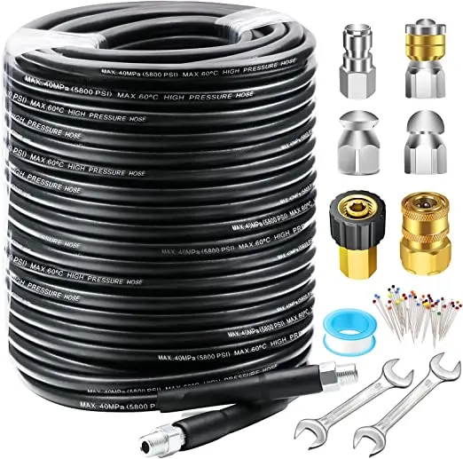 EVEAGE Magic Companion 150FT Sewer Jetter Kit for Pressure Washer 5800PSI  Drain Cleaner Hose 1/4 Inch NPT, Corner, Rotating and Button Nose Sewer  Jetting Nozzle Waterproof Tape Pearl Corsage Pin with 2Pcs